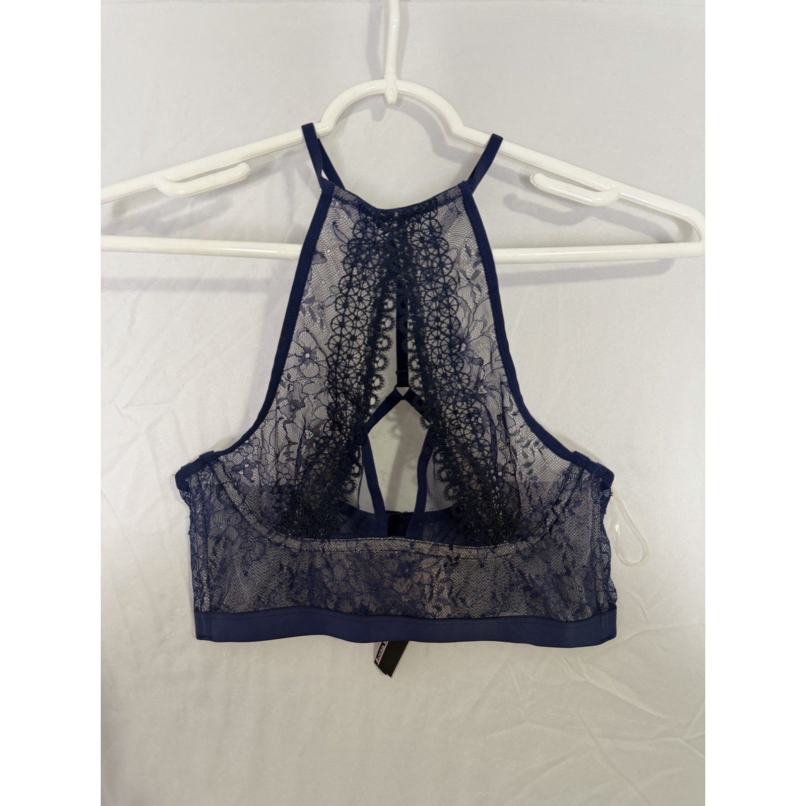 Victoria's Secret Lace Bralette Blue Sheer Floral Racerback Small Nwt